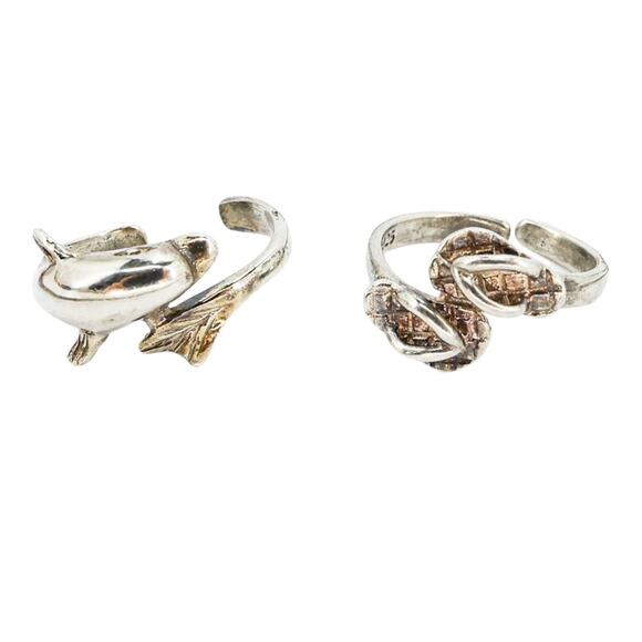 Vintage Collectible Tiny Baby Rings Sterling Silver Dolphin Flip Flops - Read! - Picture 2 of 8